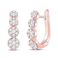 The Diamond Deal 14kt Rose Gold Womens Round Diamond Flower Cluster Hoop Earrings 1-1/4 Cttw