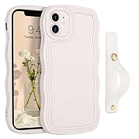 GUAGUA for iPhone 12 Case with Wrist Strap, iPhone 12 Wavy Phone Case,Cute Curly Wave Shape with Adjustable Wristband Kickstand Shockproof Protective Phone Case for iPhone 12 6.1'', Antique White