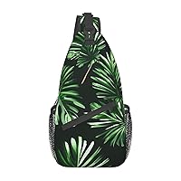 Green Leaves Of Palm Tree Tropical Plant Print Sling Bag Crossbody Sling Backpack Travel Hiking Chest Bags For Women Men