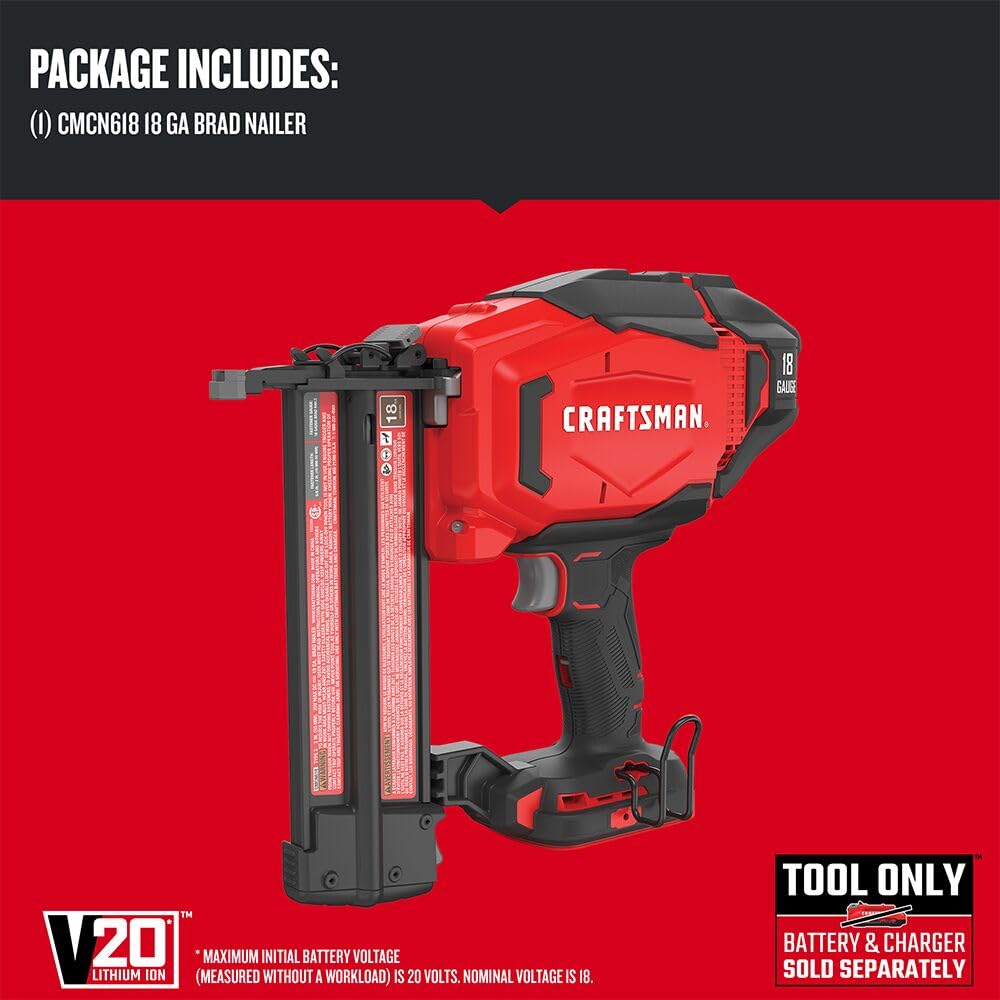 CRAFTSMAN V20 Brad Nailer, 18GA, Cordless, Bare Tool Only (CMCN618B)