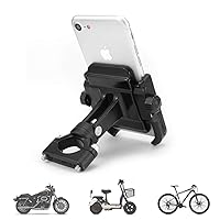 Motorcycle Phone Mount, Bike Phone Holder - Adjustable Aluminum Anti Shake Handlebar Phone Mount Clamp, Phone Clip for iPhone 13/12 / 11 Pro Max/X/XS, Galaxy S10 and Android Phone, Black