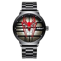 Wrist Watch for Men Large Face Spider Analog Quartz Watch Waterproof Stainless Steel Black Watches