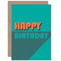 Wee Blue Coo BIRTHDAY HAPPY RETRO CONTRAST LINES GREEN ART GREETINGS GREETING CARD