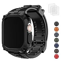 Fullmosa Watch Bands 49mm Compatible Rugged Apple Watch Band Ultra2/Ultra 49mm with Bumper Case & Screen Protector for Men Women, Black