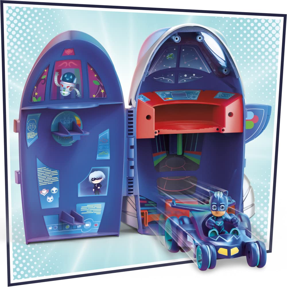 PJ Masks 2-in-1 HQ Playset, Headquarters and Rocket Preschool Toy for Kids Ages 3 and Up, Includes Catboy Action Figure and Cat-Car Vehicle