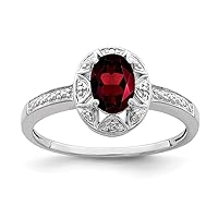 925 Sterling Silver Oval Polished Diamond and Garnet Ring Measures 2mm Wide Jewelry for Women - Ring Size Options: 10 5 6 7 8 9