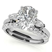4 Carat Crushed Ice Oval Moissanite Engagement Ring Set, Wedding Eternity Band Vintage Solitaire 4-Prong Setting Silver Jewelry Anniversary Promise Vintage Ring Set Perfact for Gift