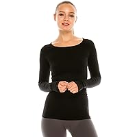 Kurve Womens Long Sleeve Round Neck Warm T-Shirt, UV Protective Fabric UPF 50+ (Made with Love in The USA)