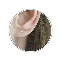 Pair of very Tiny Stud Earrings in Sterling Silver with CZ Crystals - Simple Minimalist Small Ear Studs. 1.5mm Diamond Studs