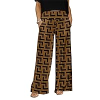Women's Wide Leg Pants with Pockets and Blk/BRN Color