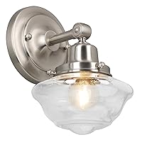 Design House 589127-SN Schoolhouse Modern Industrial Farmhouse Wall Mount 1-Light Indoor Dimmable Clear Seedy Glass Sconce for Kitchen, Hallway, Bedroom, Foyer in Satin Nickel