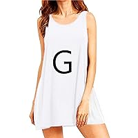 EFOFEI Women's Summer Letter G Print Dresses Stretchy Sun Dress Tank Dresses