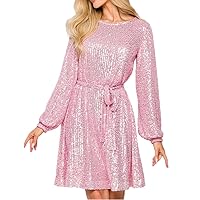 HemeraPhit Women's Sequin Sparkly Glitter Party Club Dress Plus Size Long Sleeve Elegant Dress