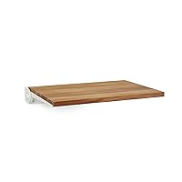 Seachrome 18 inch Silhouette SlimLine Folding Wall Mount Shower Bench Seat, Natural Teak Wood with White Frame