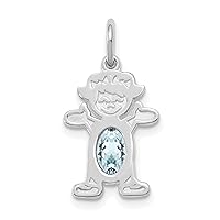 Saris and Things 14k White Gold Girl 6x4 Oval Genuine Aquamarine-March Charm Pendant