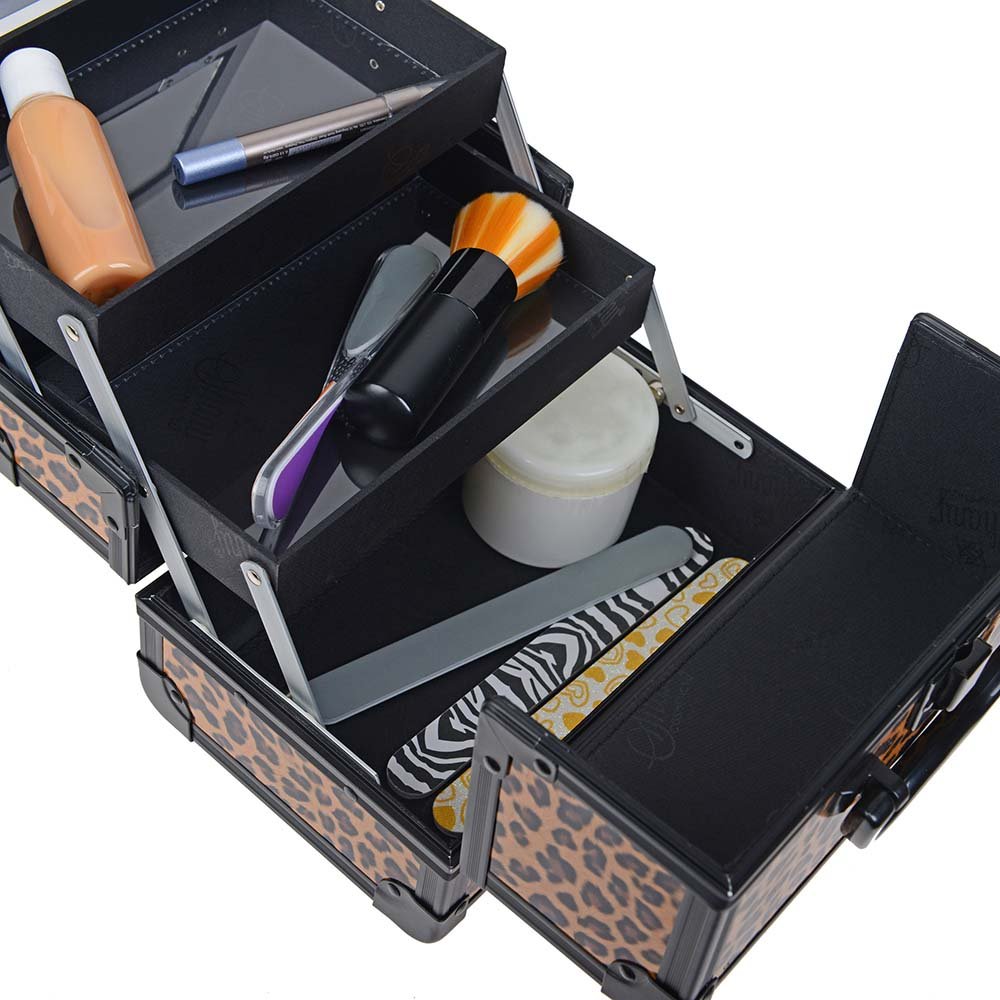 SHANY Chic Makeup Train Case Cosmetic Box Portable Makeup Case Cosmetics Beauty Organizer Jewelry storage with Locks, Multi trays Makeup Storage Box with Makeup Mirror - Lost Cheetah