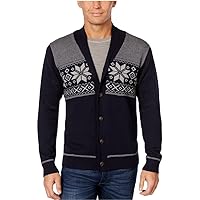 Weatherproof Mens Snow Flake Cardigan Sweater, Blue, Large