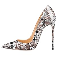 Women's Pointed Toe Shallow Pattern Stiletto Heels 4.7 Inch Pumps Daily Party Birthday Dinner Date Shoes