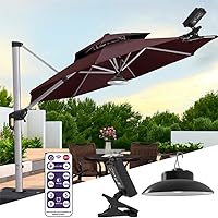 Solar Parasol Lights LED, Garden Umbrella String Lights Solar Powered with Remote Control, Type-C Rechargeable Waterproof Umbrella Lights for Patio Garden Outdoor Decor, Warm White