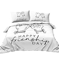 BlessLiving 3 Piece Pinky Promise Bedding Modern Sign Duvet Cover Set Friendship Inspirational Quote Comforter Cover Black and White (Queen)