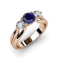 Blue Sapphire and Diamond Three Stone Ring with Thick Shank 1.41 ct tw in 14K Gold