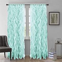 2pc Cascade Shabby Chic Sheer Ruffled Curtain Panel (Sea Blue, 63