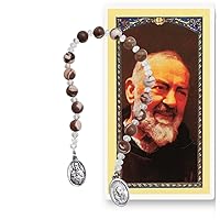 Saint Pio of Pietrelcina Padre Pio Marble Brown Beads Chaplet Patron Saint of Civil Defense Volunteers Adolescents and Stress-Relief and a Prayer Card Blessed by His Holiness Pope Francis