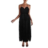 Womens Stretch Lace Zippered Pleated Spaghetti Strap Sweetheart Neckline Midi Evening Fit + Flare Dress