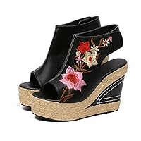 Women and Ladies Chinese Embroidery Wedge Sandal Platform Summer Shoe