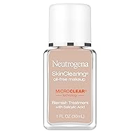Neutrogena SkinClearing Oil-Free Acne and Blemish Fighting Liquid Foundation with.5% Salicylic Acid Acne Medicine, Shine Controlling Makeup for Acne Prone Skin, 20 Natural Ivory, 1 fl. oz