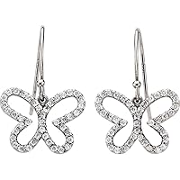 14k White Gold 3/8 Ct Diamond Butterfly Dangle Drop Earring Pair