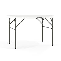 Flash Furniture Freeman 4' Round Plastic Folding Event Table with Carrying Handle, Bi-Fold Portable Banquet Table for Indoor/Outdoor Events, White