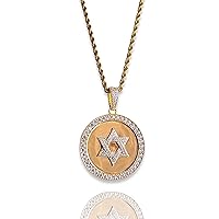 Custom HEBREW Star of David Jewish Religious Iced pendant Men Women 14k Gold Finish Italy Iced Bling Pendant Individual Micro-Pave Simulated Diamond Punk Necklace Ice Out, Iced Pendant, Crypto Rope Necklace