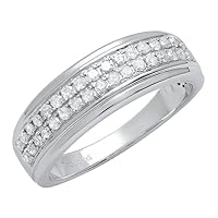 Dazzlingrock Collection 0.55 Carat (ctw) Double Row Round Lab Grown White Diamond Men's Wedding Band 1/2 CT | 925 Sterling Silver