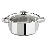 Stainless Steel Stock Pot with Encapsulated Bottom Matching Tempered Glass Steam Vented Lids, Made Without PFOA, Dishwasher Safe, 5-Quart, Silver