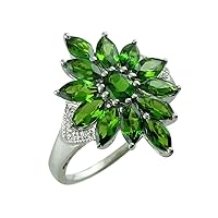 Chrome Diopside Marquise Shape 3 Carat Natural Earth Mined Gemstone 925 Sterling Silver Ring Unique Jewelry for Women & Men