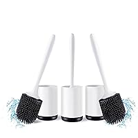 Silicone Toilet Brush,Homemod Toilet Bowl Brush and Holder Set with Ventilated Holder, Toilet Cleaner Brush for Bathroom,Floor Standing & Wall Mounted Toilet Scrubber Without Drilling (3pc)