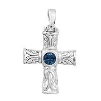 Multi Choice Round Shape Gemstone 925 Sterling Silver Christian Cross Filigree Pendant Jewelry