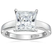 Amazon Collection Platinum-plated Sterling Silver Princess-Cut Solitaire Ring made with Infinite Elements Cubic Zirconia (3 cttw), Size 6