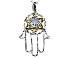 Solid 10k Two Tone Gold Large Hamsa Hand Jewish Star of David Pendant Necklace