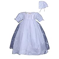 Pink Promise Baby Girl Christen Baptism Embroidered Taffeta Dress Gown with Bonnet
