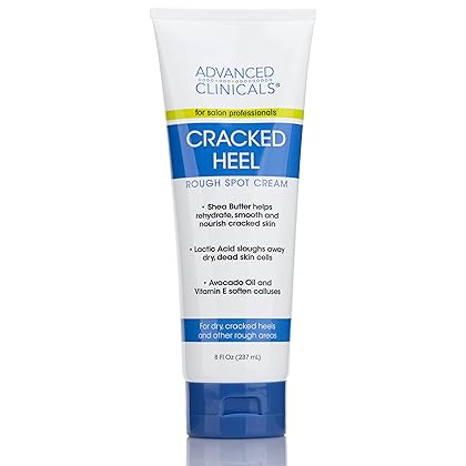 Advanced Clinicals Cracked Heel Foot Cream Skin Care Moisturizer Lotion For Feet W/Shea Butter | Helps Heal Cracked Skin, Rough Spots, Calluses, & Dry Skin | Foot Lotion | Hand Lotion| Large 8 Fl Oz