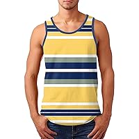 Mens Summer Athletic Tank Tops, Striped Sleeveless Crew Neck Tee Blouses Gym Muscle Tees Sports Workout Shirts
