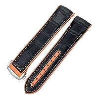 19mm 20mm Nylon Rubber Watchband 21mm 22mm for Omega Seamaster 300 AT150 Speedmaster 8900 PlanetOcean Seiko Leather Strap (Color : Black Leather Orange, Size : 21mm)