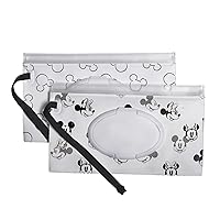 Disney Baby by J.L. Childress Reusable Wet Wipes Case, 2-Pack - Refillable Wipes Holder - Disney World Travel Essential - Includes Wrist Strap - Mickey and Minnie Mouse