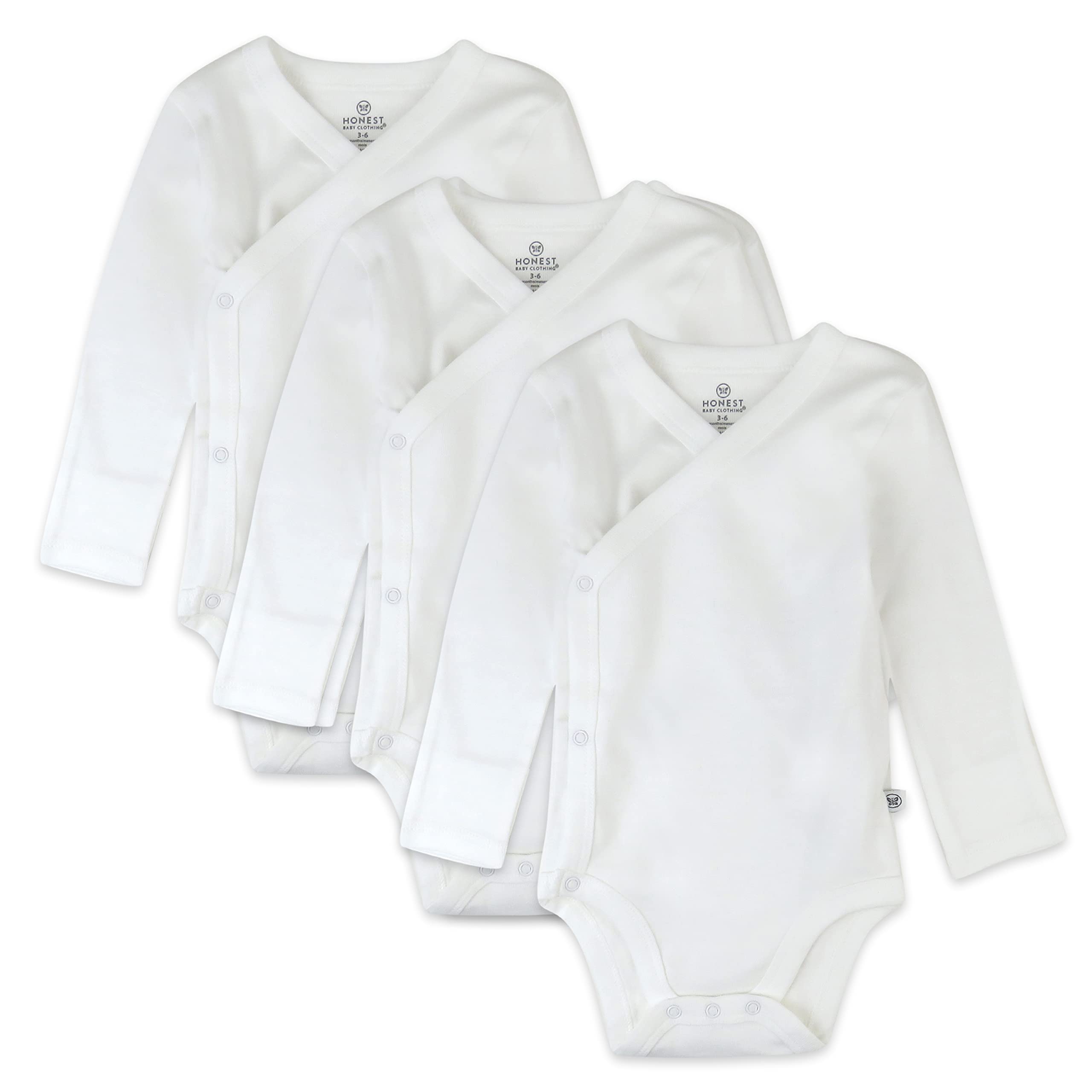 HonestBaby unisex-baby 3-pack Long Sleeve Side-snap Kimono Bodysuits Organic Cotton for Infant Baby Boys, Girls, Unisex