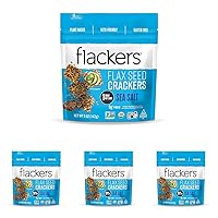 Flackers Organic Sea Salt Flaxseed Crackers, Gluten Free, Non GMO, Vegan, Keto Snack, 9g Fiber, 1g Net Carb, 5 Ounce 4-Pack