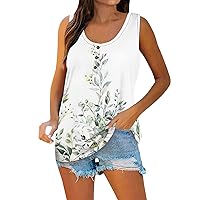 Tank Tops for Women Oversized Sleeveless Henley Button Down Shirts for Woman Scoop Neck Shirt Ladies Basic Blouse