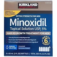 (6 Pack) Minoxidil Liquid Extra Strength Hair Regrowth Treatment for Men, 5% Topical Solution, 6 Months Supply - Dropper Applicator Included - Dermatologist Recommended by 4K Logistics