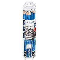 Mars Lumograph Graphite Artist Pencil Pack, 12 Degrees (8B, 7B, 6B, 5B, 4B, 3B, 2B, B, HB, F, H, 2H), Mars Plastic Eraser, 61 100 P